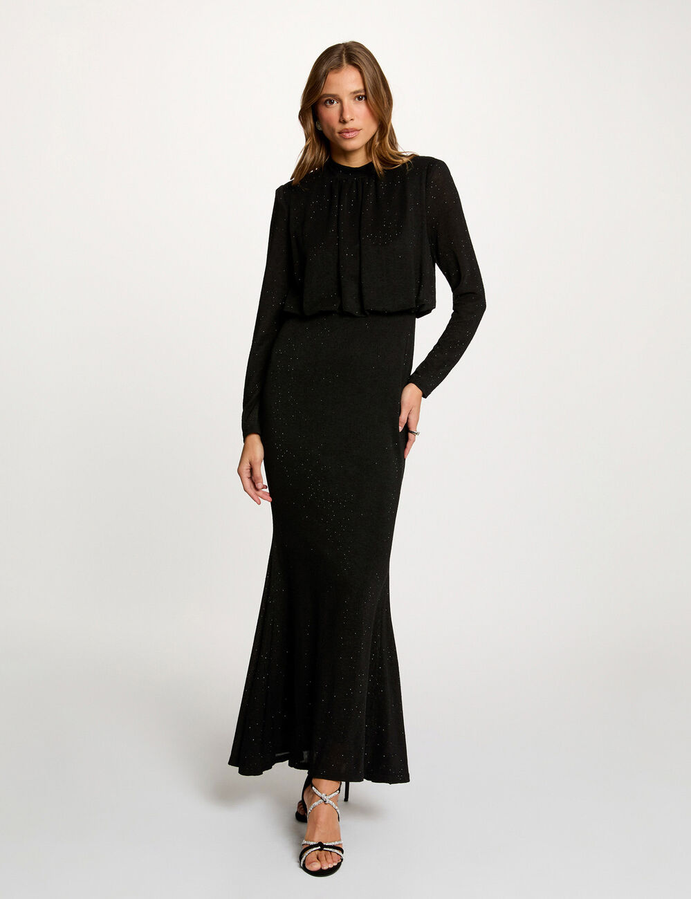 Vestido de punto brillante negro mujer