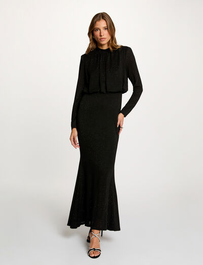Vestido de punto brillante negro mujer