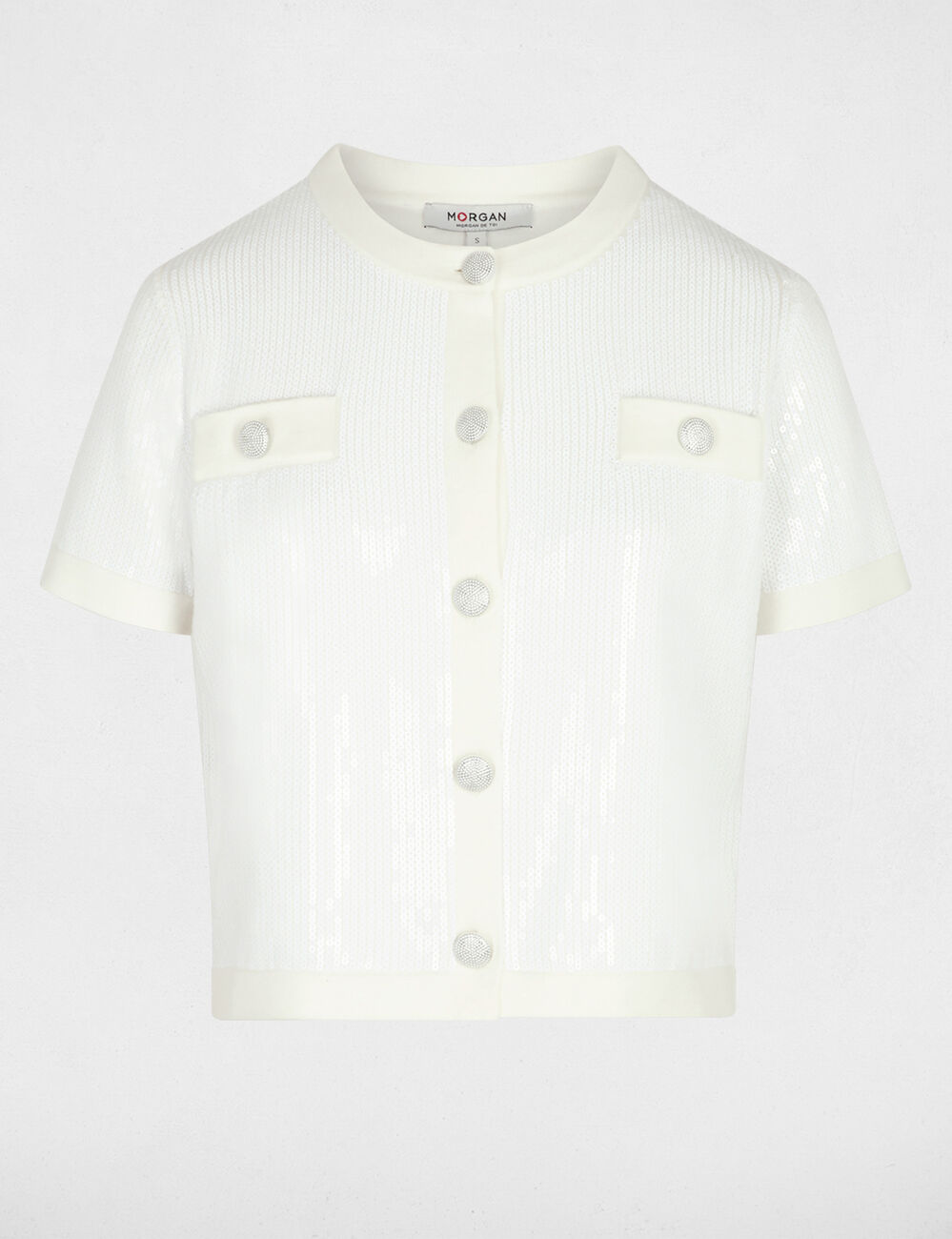 C&aacute;rdigan cuello redondo blanco mujer