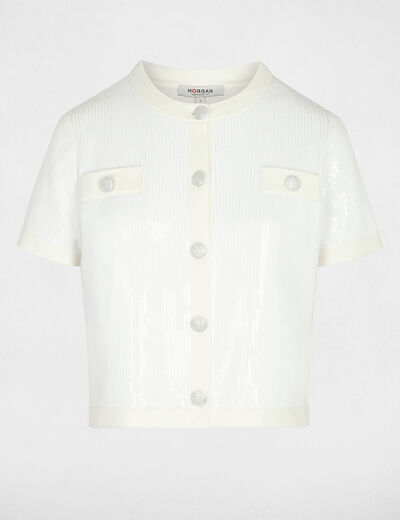 C&aacute;rdigan cuello redondo blanco mujer