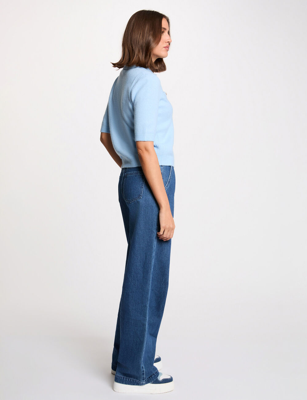 Jersey ajustado con cuello vuelto azul claro mujer