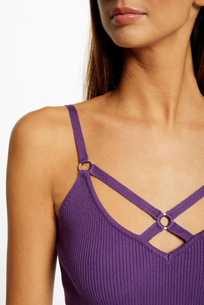 Top punto con tirantes cruzados morado oscuro mujer