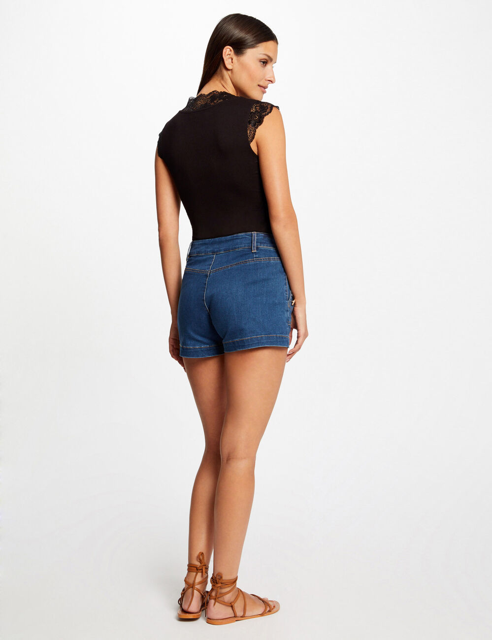 Top tirantes anchos con encaje negro mujer