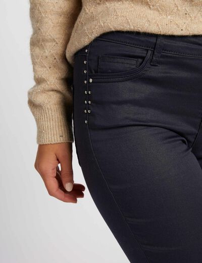 Pantalón skinny efecto mojado marino mujer