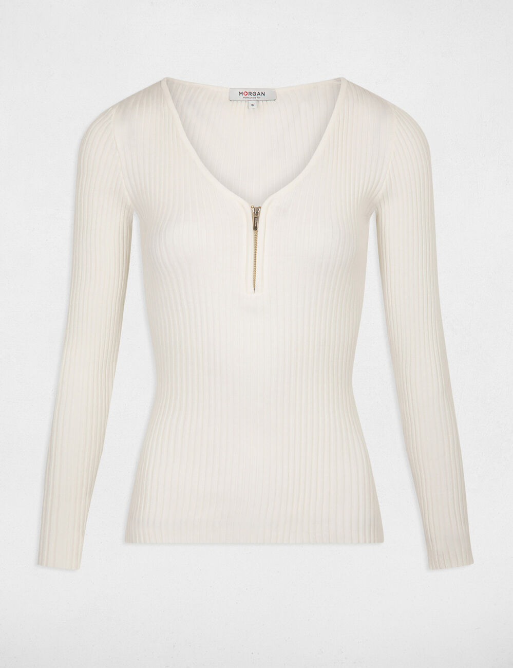 Jersey manga larga punto acanalado crudo mujer