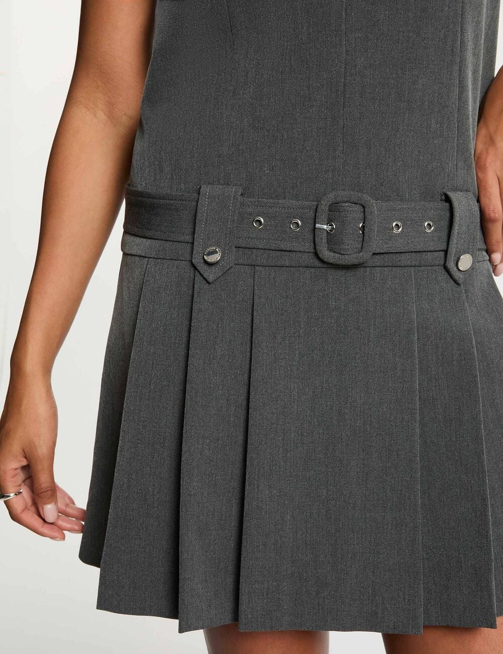 Vestido con cintur&oacute;n y cuello en V gris moyen mujer