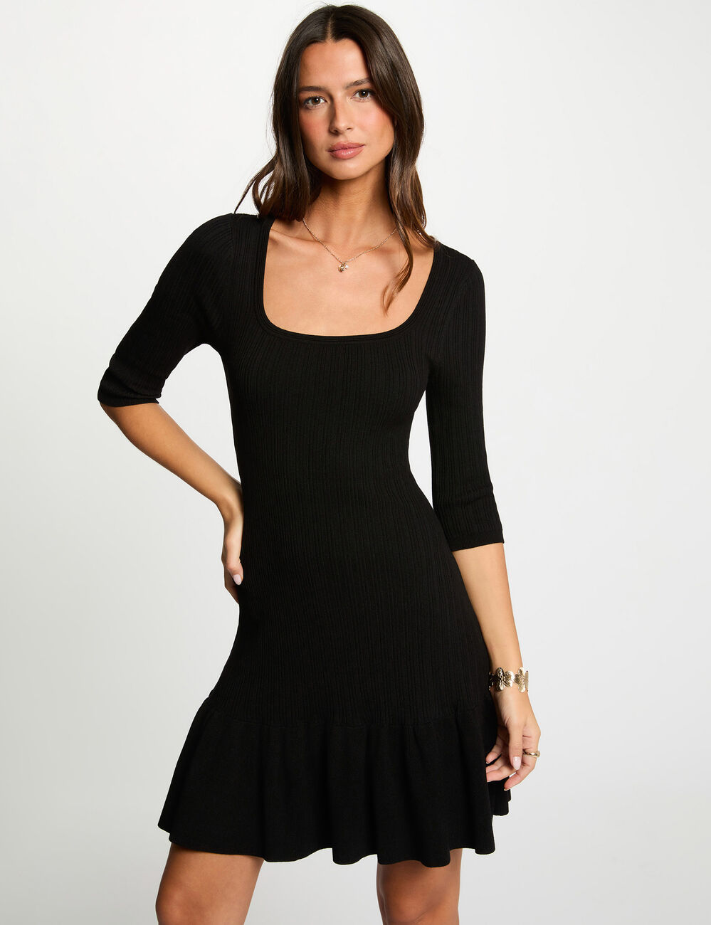 Vestido de punto mangas 3/4 negro mujer