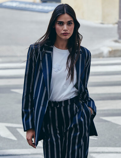 Blazer de rayas con cuello sastre azul marino mujer