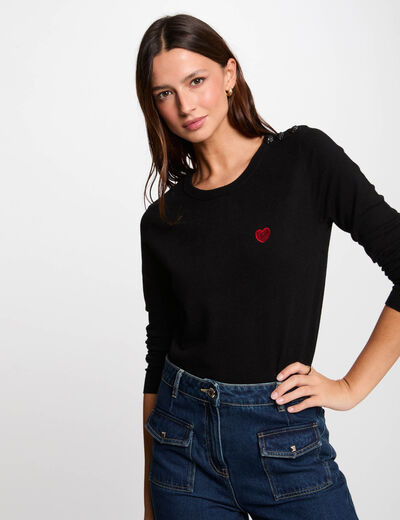 Jersey cuello redondo botones negro mujer
