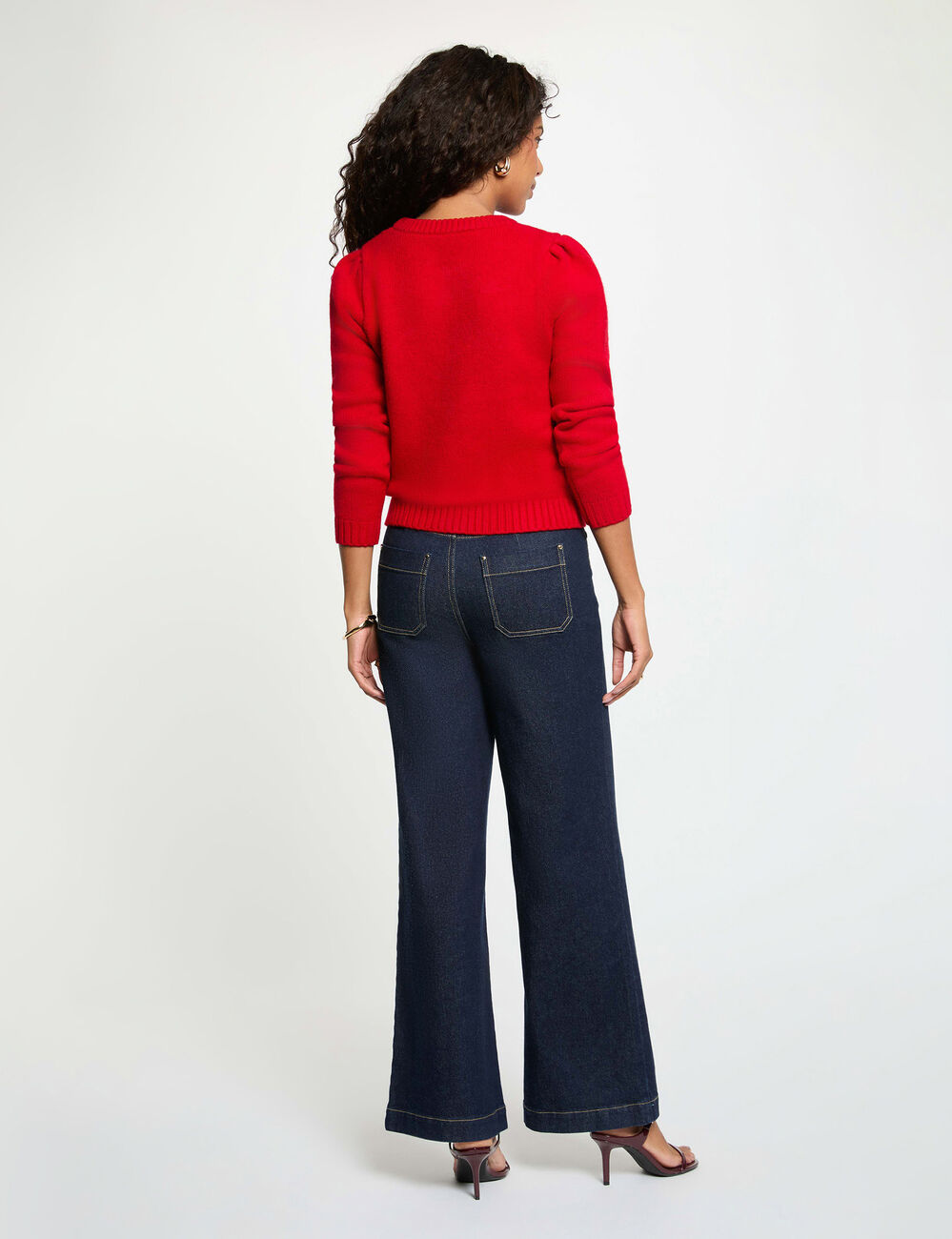 Jersey grueso de cuello redondo rojo mujer