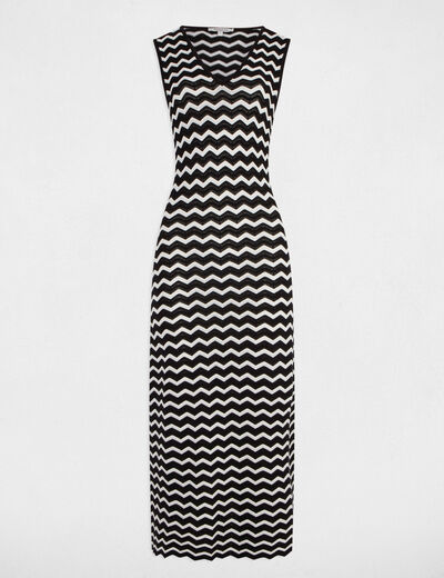 Vestido punto largo ajustado negro mujer