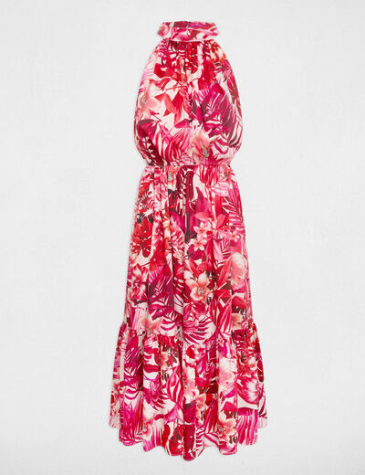Vestido satinado de cuello alto multicolor mujer