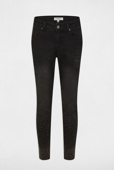 Vaquero recto strass negro mujer