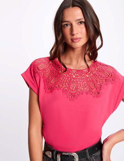 Camiseta manga corta rosado fucsia mujer