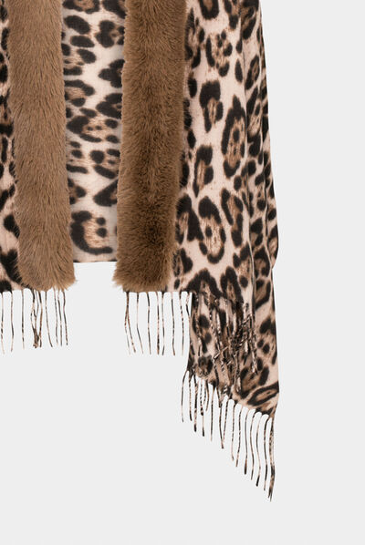 Poncho estampado de leopardo marrón mujer