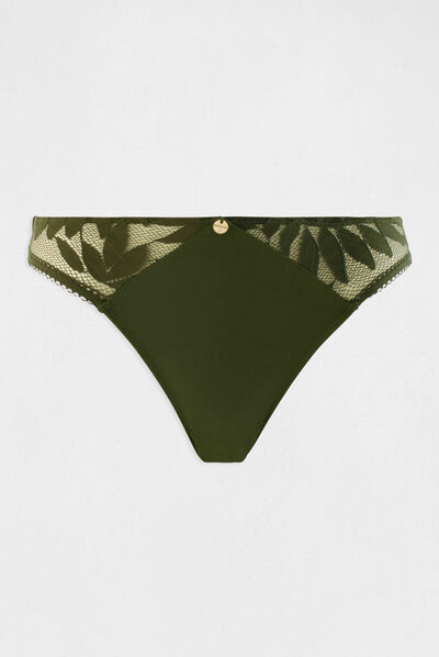 Slip de encaje verde caqui mujer