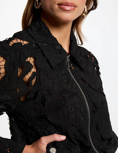 Chaqueta corta encaje negro mujer
