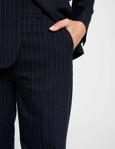 Pantalón flare con rayas azul marino mujer