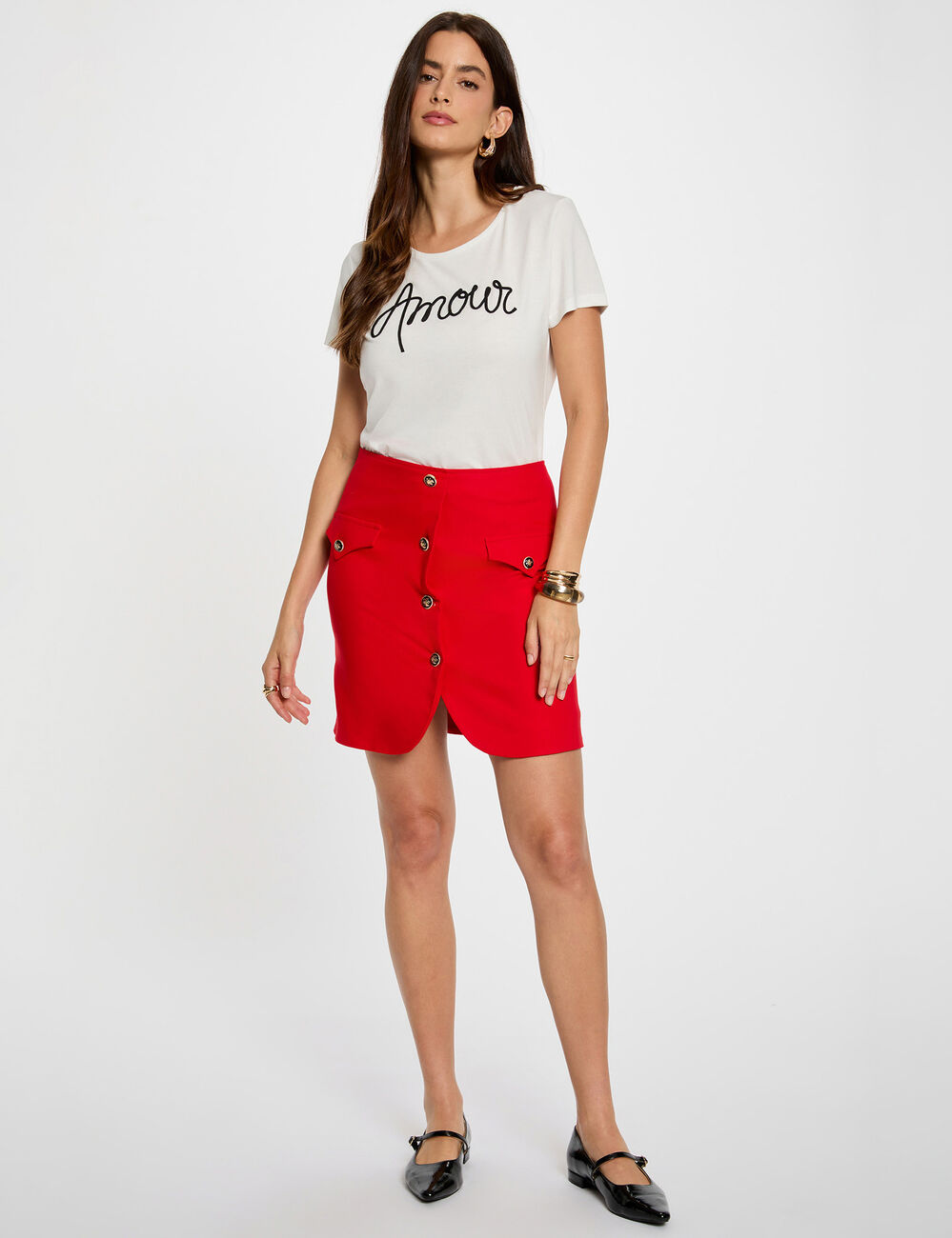 Camiseta recta con inscripci&oacute;n blanco mujer