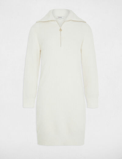 Vestido de punto cuello con cremallera marfil mujer