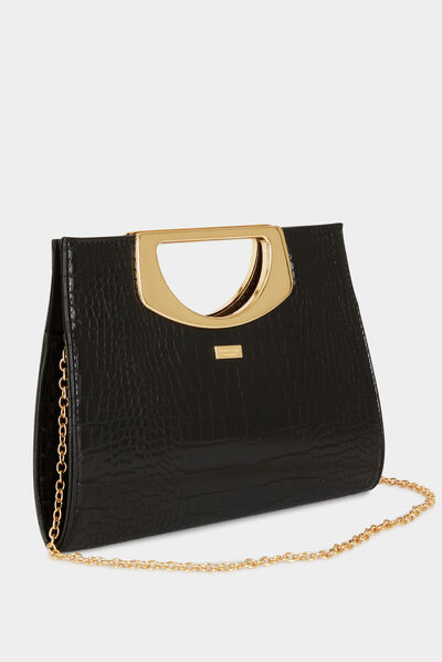 Bolso cartera de mano efecto cocodrilo negro mujer