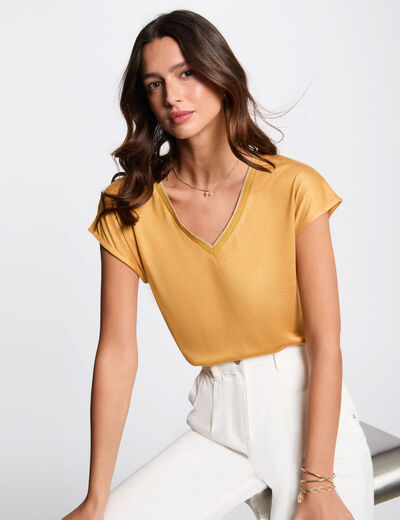 Camiseta de manga corta amarillo mostaza mujer