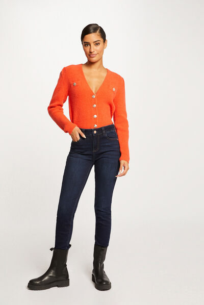 Vaquero slim talle alto vaquero en bruto mujer