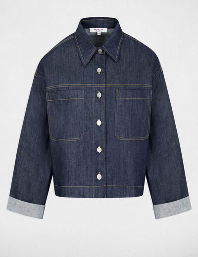 Chaqueta vaquera corta denim crudo mujer