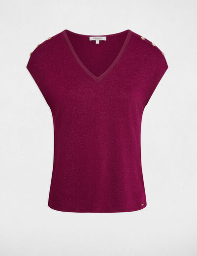 Camiseta cuello v con botones ciruela mujer