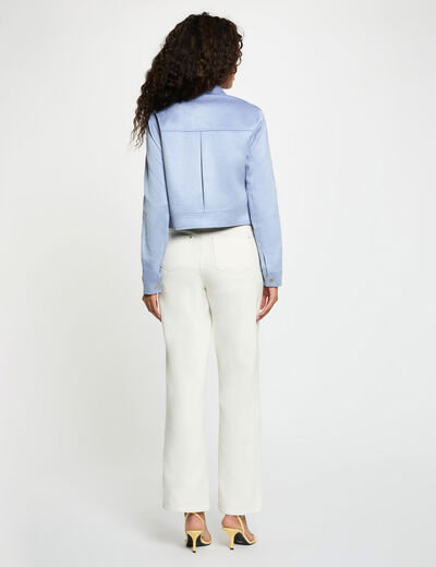 Chaqueta entallada de ante azul lavanda mujer