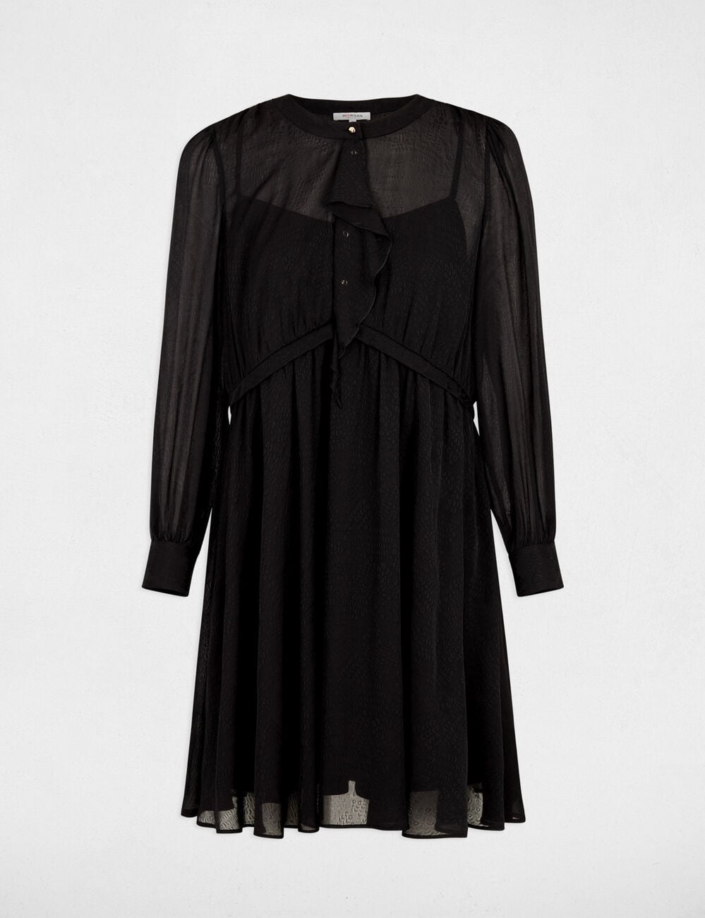 Vestido corto de jacquard negro mujer