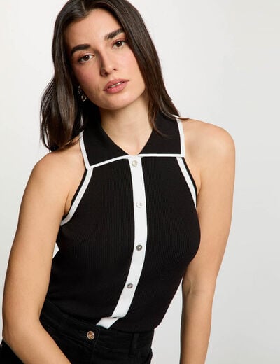Jersey ajustado con cuello vuelto negro mujer