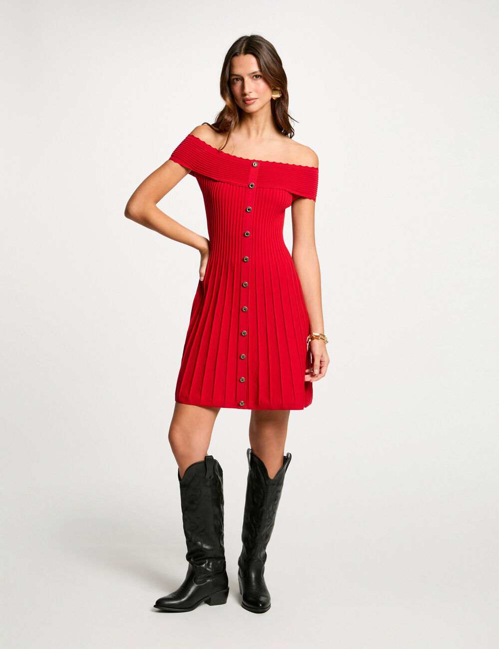 Vestido punto corto evasé rojo mujer