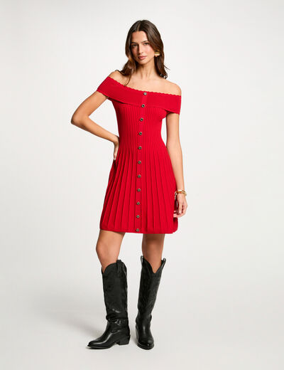 Vestido punto corto evasé rojo mujer