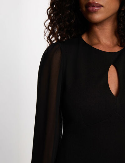 Vestido corto con mangas transparentes negro mujer