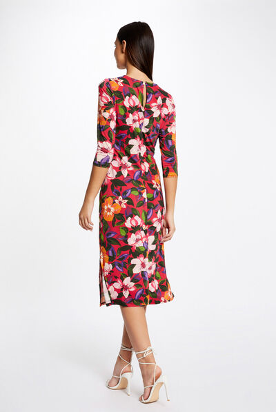 Vestido midi ajustado estampado floral multicolor mujer