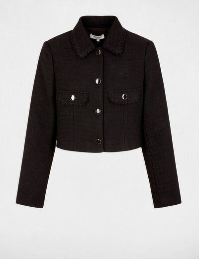 Chaqueta corta tweed negro mujer