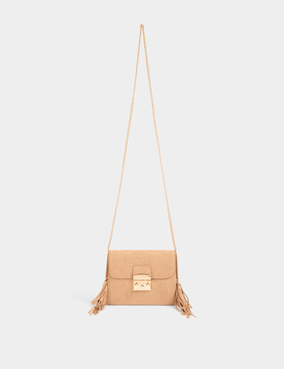 Bolso cartera de mano flecos arena mujer
