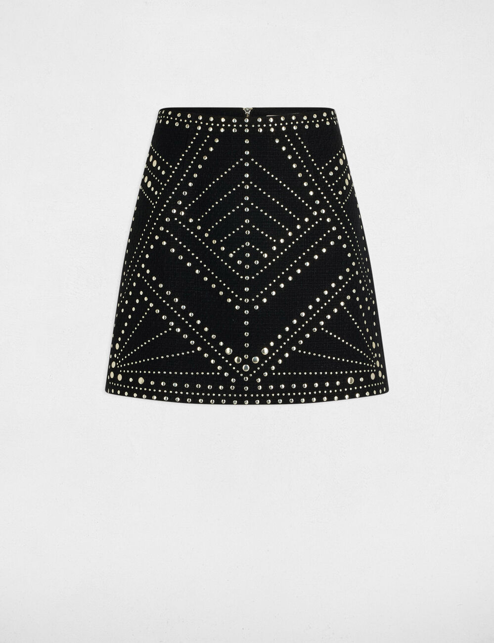 Falda corta tweed y tachuelas negro mujer