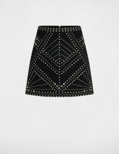 Falda corta tweed y tachuelas negro mujer