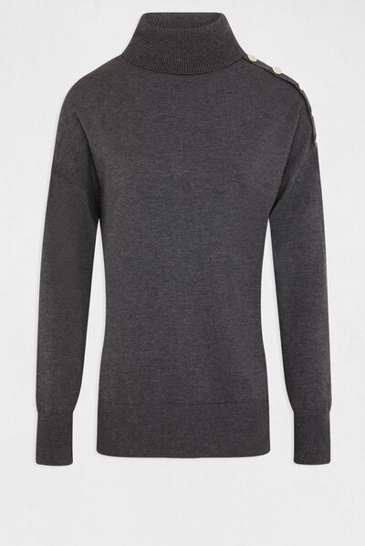 Jersey manga larga cuello de tortuga gris anthracite mujer