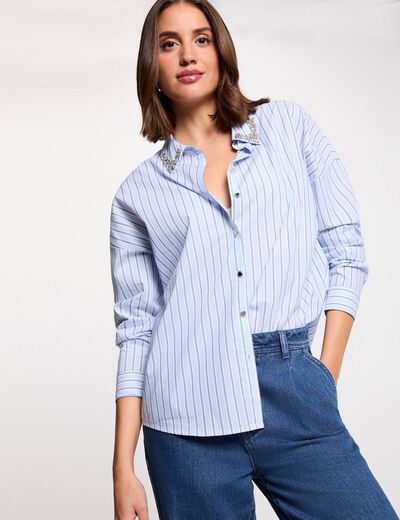 Camisa oversize de rayas multicolor mujer