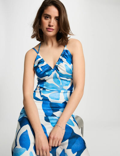 Vestido largo recto estampado multicolor mujer