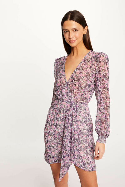 Vestido cruzado con estampado floral multicolor mujer