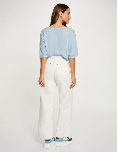 Jersey escote en V manga corta azul cielo mujer