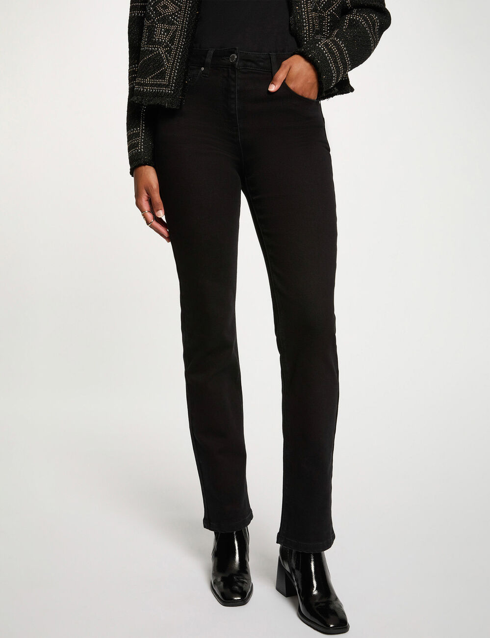 Vaquero recto con strass negro mujer