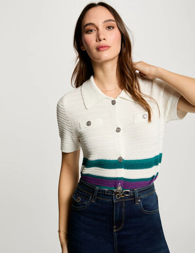 Cárdigan cuello de solapa multicolor mujer