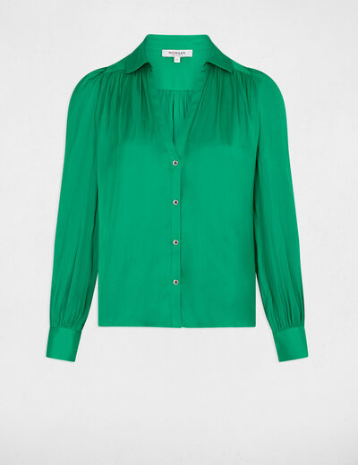 Camisa manga larga satinada verde mujer