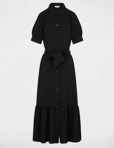 Vestido de punto con mangas abullonadas negro mujer
