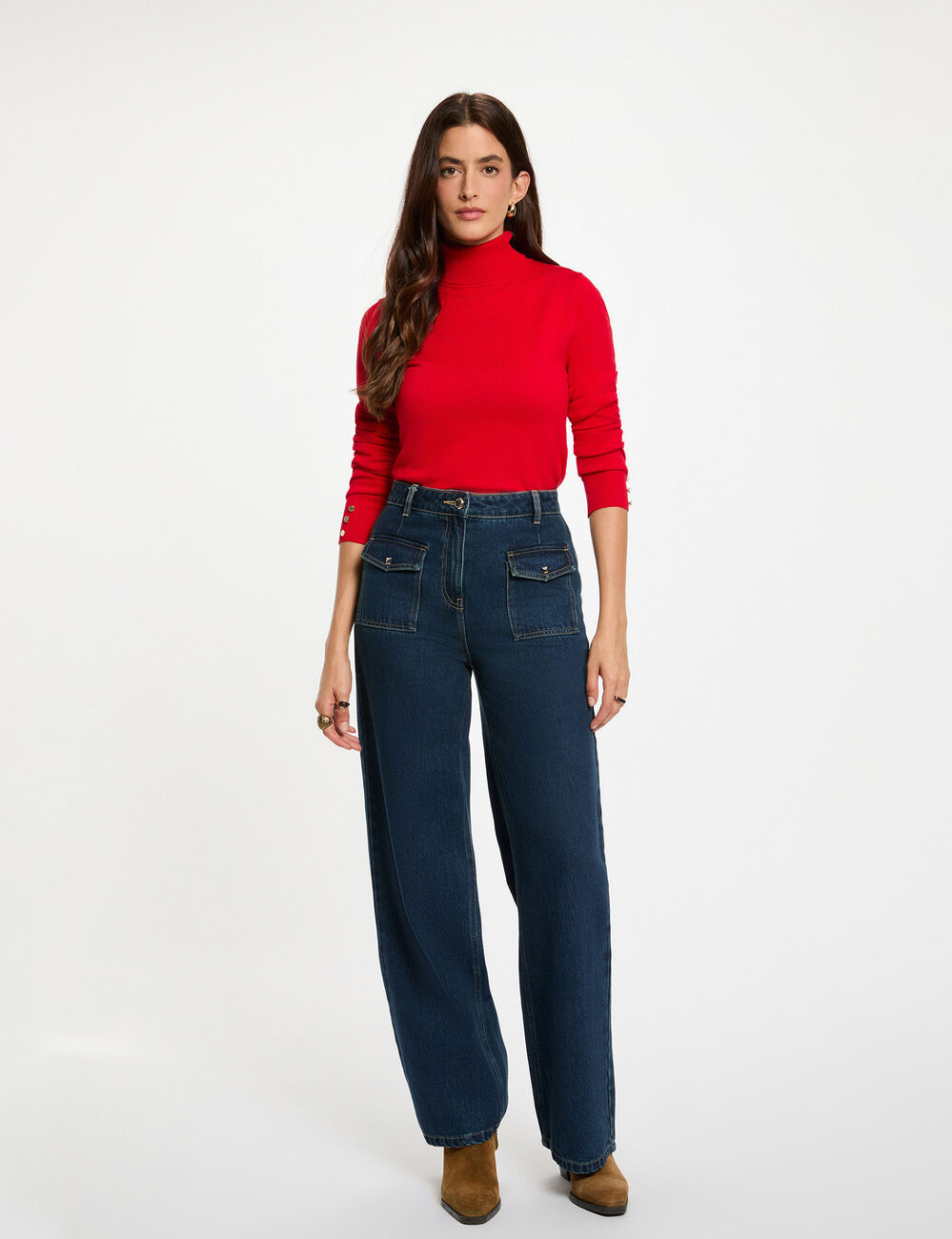 Jersey de cuello alto rojo mujer